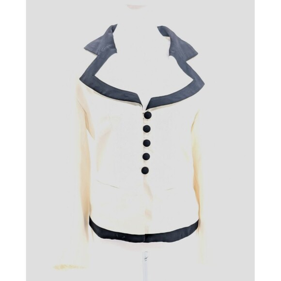 Rina Rossi Vintage White Black Button Tailored Crop Blazer Jacket Size S/M - Picture 8 of 8